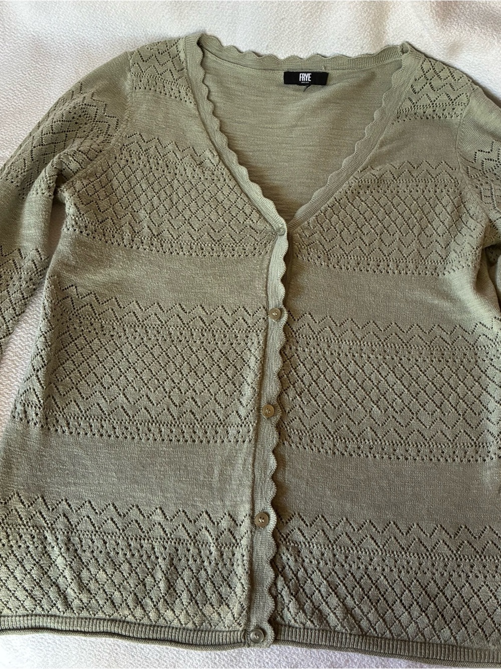 FRYE Olive Sage Openwork Knit Cardigan